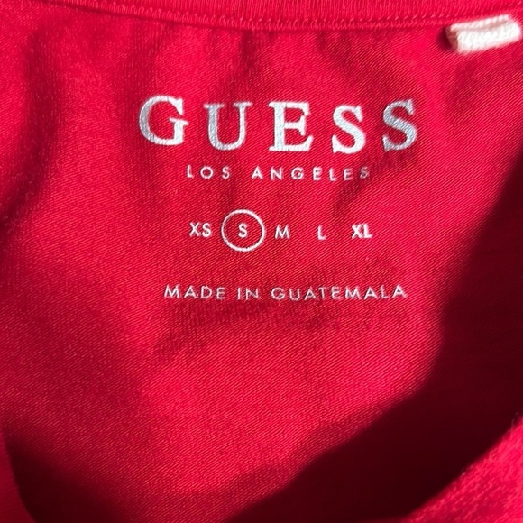 Guess top,women S,Red Fitted Short Sleeve T-shirt, side logos, bright,fun,cotton - Picture 10 of 15